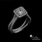 1.58 Cushion cut diamond halo double band Engagment Ring set in 18k White gold 
